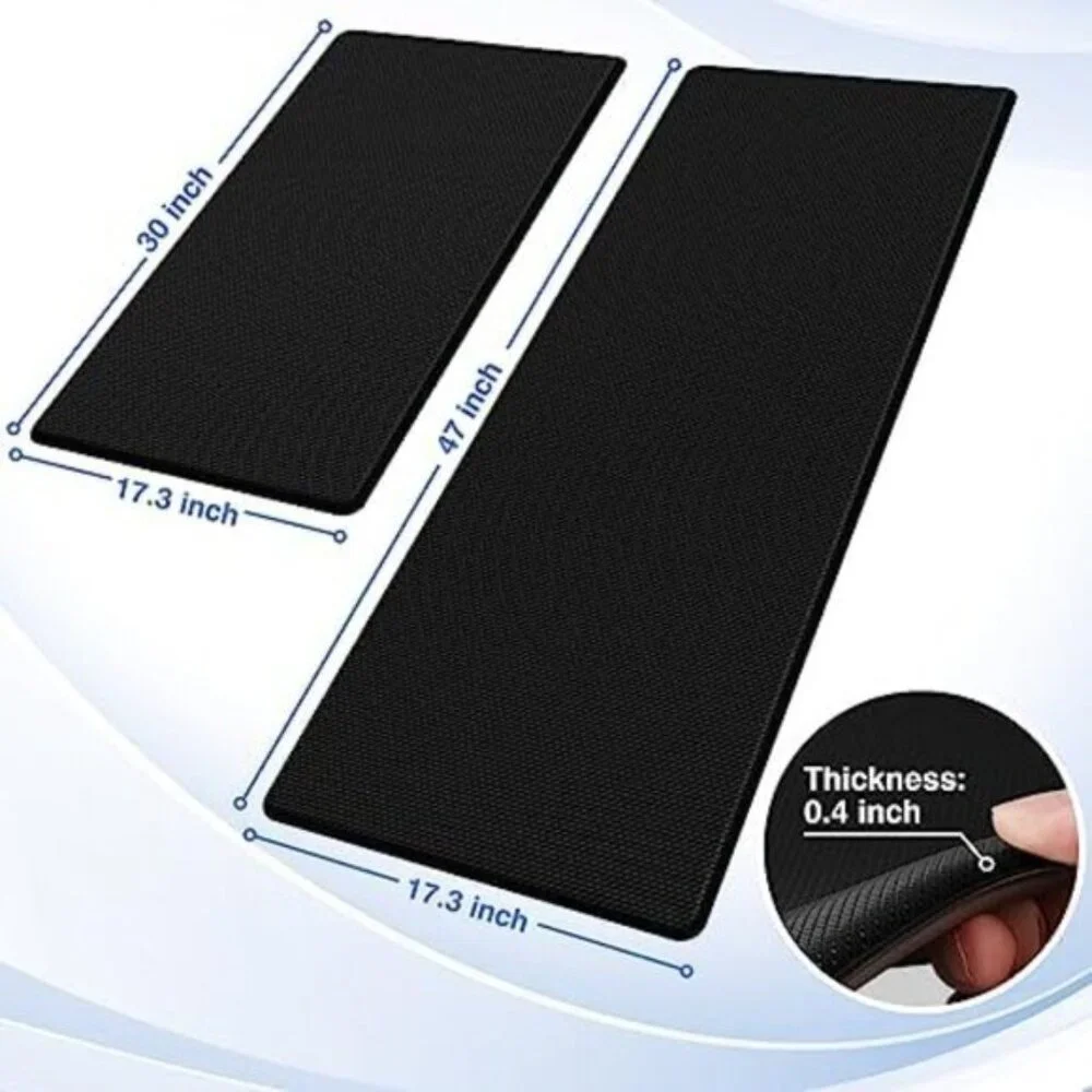 2 PCS Non Slip Kitchen Rugs Cushioned Anti Fatigue Kitchen Mats - Black